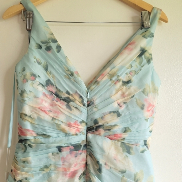 leena for Mac Duggal,Floral Print  Asymmetrical Ruffle Hem Dress,Blue Floral, 2 - Picture 8 of 10